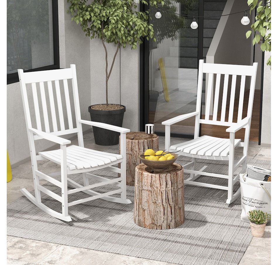 Image 988067_ALTMORE1.jpg, Product 988-067 / Price $249.99, Outsunny Wooden Patio Rocking Chairs Set of 2 w/ Slatted Seat, White from Outsunny on TSC.ca's Home & Garden department