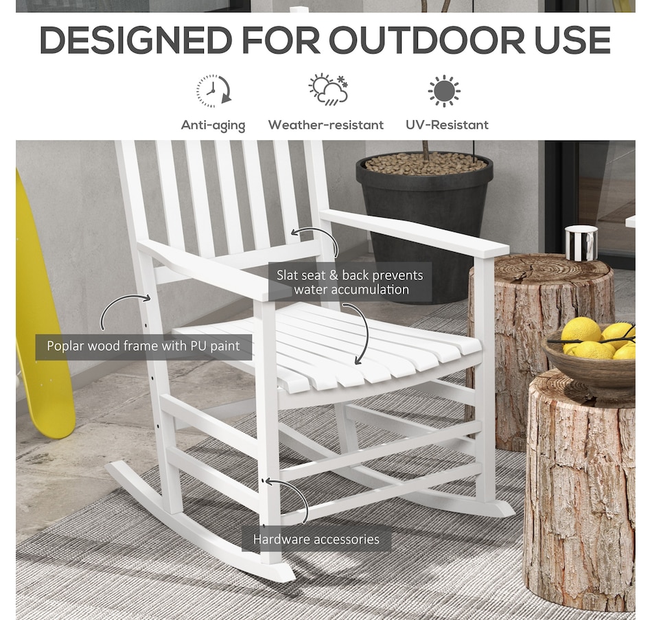 Image 988067_ALTMORE3.jpg, Product 988-067 / Price $249.99, Outsunny Wooden Patio Rocking Chairs Set of 2 w/ Slatted Seat, White from Outsunny on TSC.ca's Home & Garden department