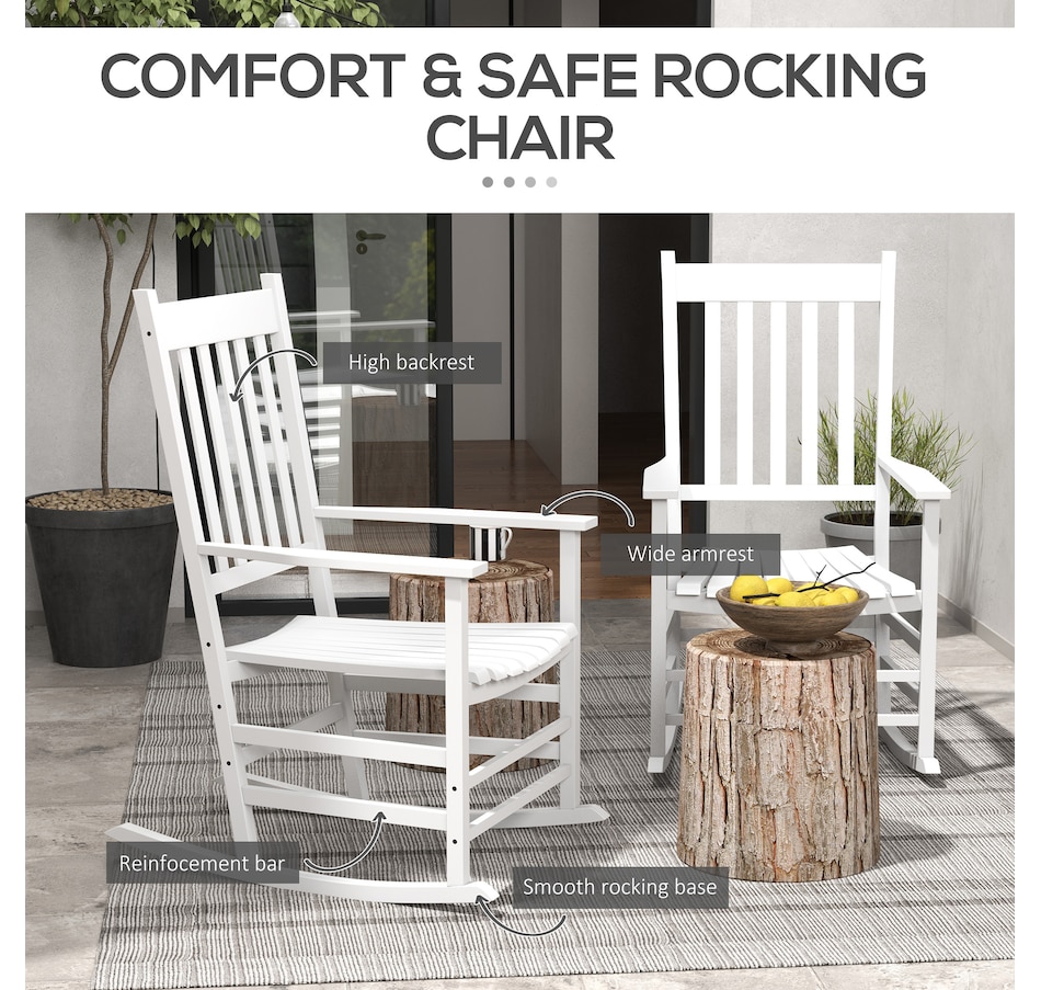 Image 988067_ALTMORE4.jpg, Product 988-067 / Price $249.99, Outsunny Wooden Patio Rocking Chairs Set of 2 w/ Slatted Seat, White from Outsunny on TSC.ca's Home & Garden department