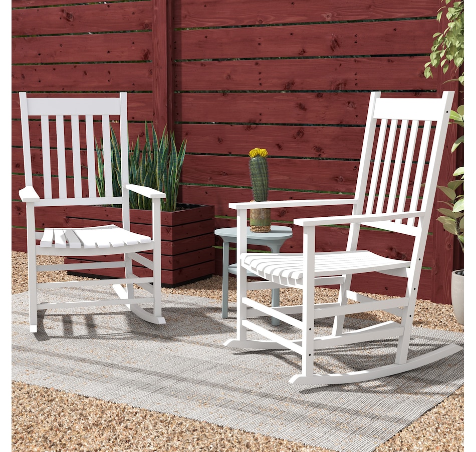 Image 988067_ALTMORE6.jpg, Product 988-067 / Price $249.99, Outsunny Wooden Patio Rocking Chairs Set of 2 w/ Slatted Seat, White from Outsunny on TSC.ca's Home & Garden department
