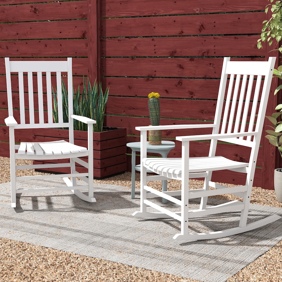 Image 988067_ALTMORE6.jpg, Product 988-067 / Price $255.99, Outsunny Wooden Patio Rocking Chairs Set of 2 w/ Slatted Seat, White from Outsunny on TSC.ca's Home & Garden department
