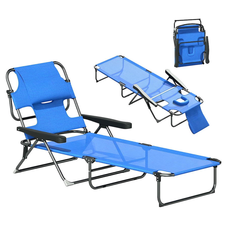 Image 988073.jpg, Product 988-073 / Price $99.99, Outsunny Folding Lounge Chair w/ Reclining Back, Tanning Chair, Dark Blue from Outsunny on TSC.ca's Home & Garden department