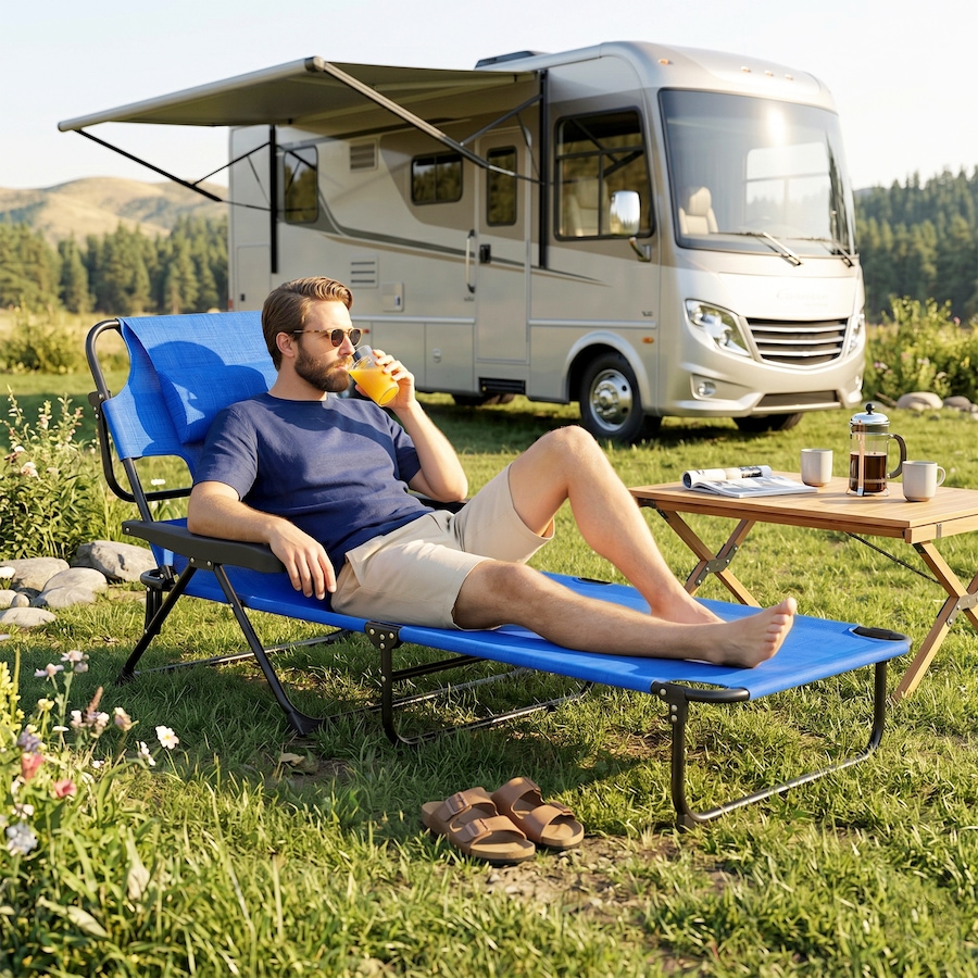 Image 988073_ALTMORE15.jpg, Product 988-073 / Price $99.99, Outsunny Folding Lounge Chair w/ Reclining Back, Tanning Chair, Dark Blue from Outsunny on TSC.ca's Home & Garden department