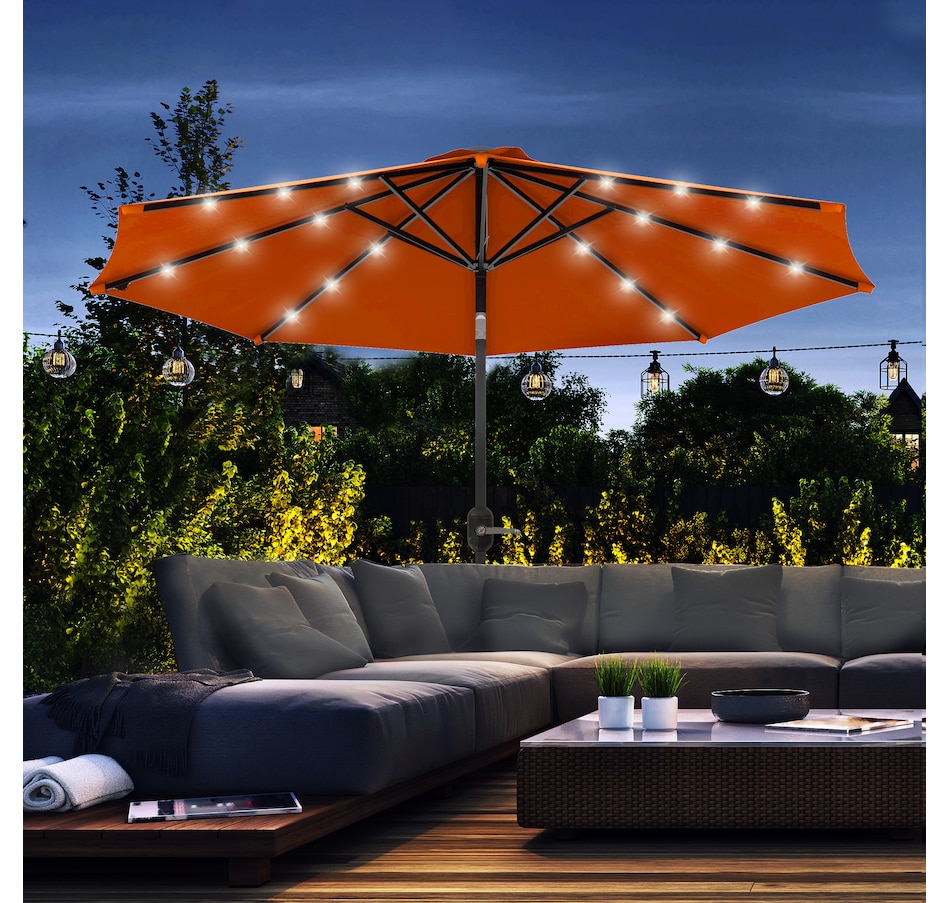 Image 988083_ALTMORE1.jpg, Product 988-083 / Price $99.99, Outsunny 9ft Solar Patio Umbrella with LED Lights Tilt Canopy, Orange from Outsunny on TSC.ca's Home & Garden department