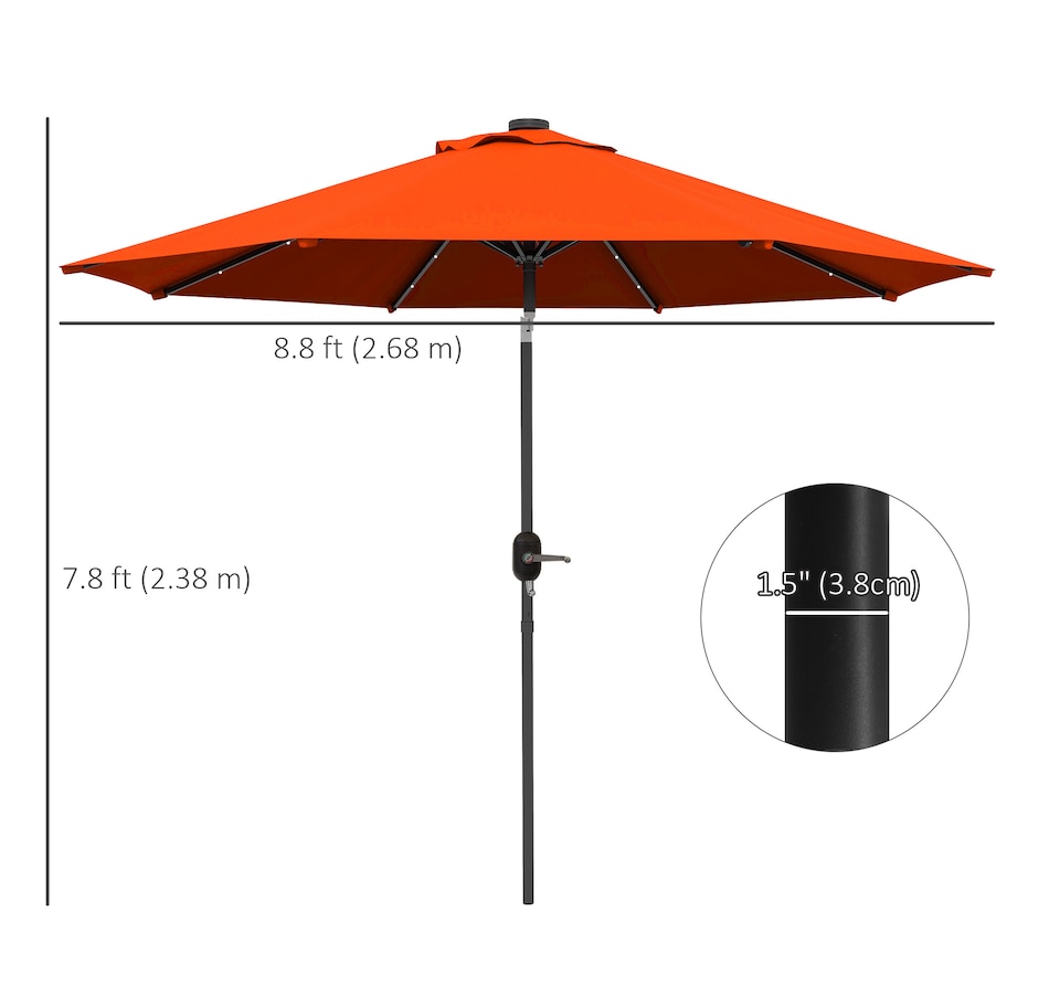 Image 988083_ALTMORE2.jpg, Product 988-083 / Price $99.99, Outsunny 9ft Solar Patio Umbrella with LED Lights Tilt Canopy, Orange from Outsunny on TSC.ca's Home & Garden department