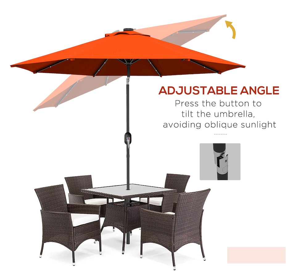 Image 988083_ALTMORE4.jpg, Product 988-083 / Price $99.99, Outsunny 9ft Solar Patio Umbrella with LED Lights Tilt Canopy, Orange from Outsunny on TSC.ca's Home & Garden department