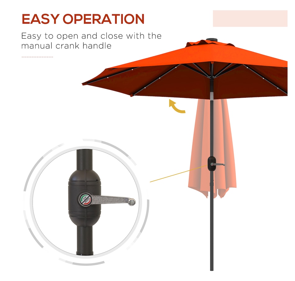 Image 988083_ALTMORE6.jpg, Product 988-083 / Price $99.99, Outsunny 9ft Solar Patio Umbrella with LED Lights Tilt Canopy, Orange from Outsunny on TSC.ca's Home & Garden department