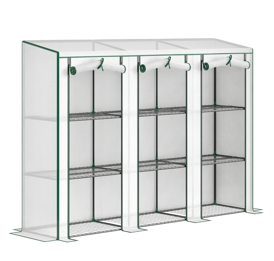 Image 988088.jpg, Product 988-088 / Price $89.99, Outsunny Lean-to Mini Greenhouse w/ 3 Tier Shelves, 3 Roll-Up Doors, White from Outsunny on TSC.ca's Home & Garden department