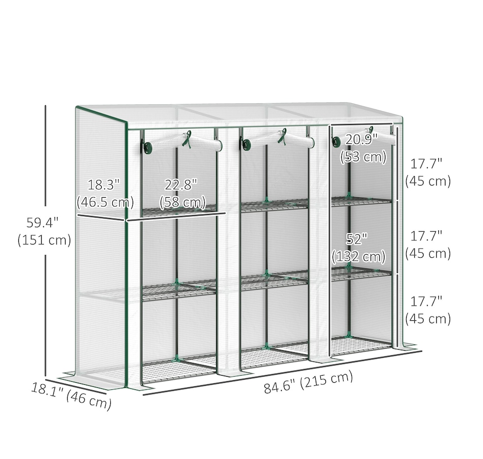 Image 988088_ALTMORE2.jpg, Product 988-088 / Price $89.99, Outsunny Lean-to Mini Greenhouse w/ 3 Tier Shelves, 3 Roll-Up Doors, White from Outsunny on TSC.ca's Home & Garden department