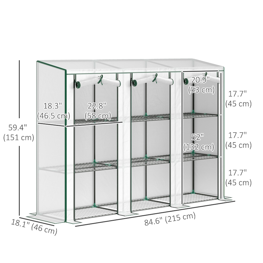 Image 988088_ALTMORE2.jpg, Product 988-088 / Price $84.99, Outsunny Lean-to Mini Greenhouse w/ 3 Tier Shelves, 3 Roll-Up Doors, White from Outsunny on TSC.ca's Home & Garden department