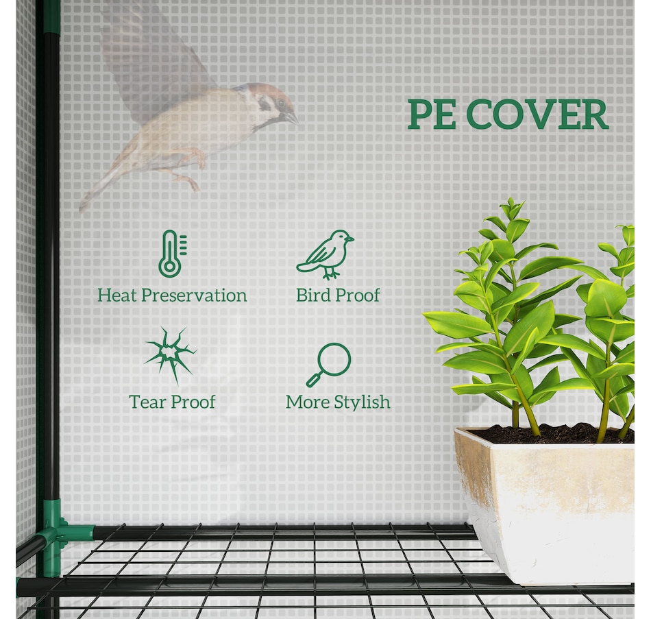 Image 988088_ALTMORE3.jpg, Product 988-088 / Price $89.99, Outsunny Lean-to Mini Greenhouse w/ 3 Tier Shelves, 3 Roll-Up Doors, White from Outsunny on TSC.ca's Home & Garden department