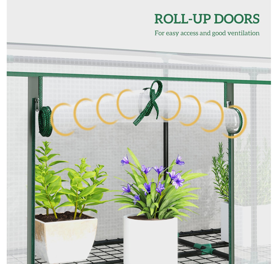 Image 988088_ALTMORE5.jpg, Product 988-088 / Price $89.99, Outsunny Lean-to Mini Greenhouse w/ 3 Tier Shelves, 3 Roll-Up Doors, White from Outsunny on TSC.ca's Home & Garden department