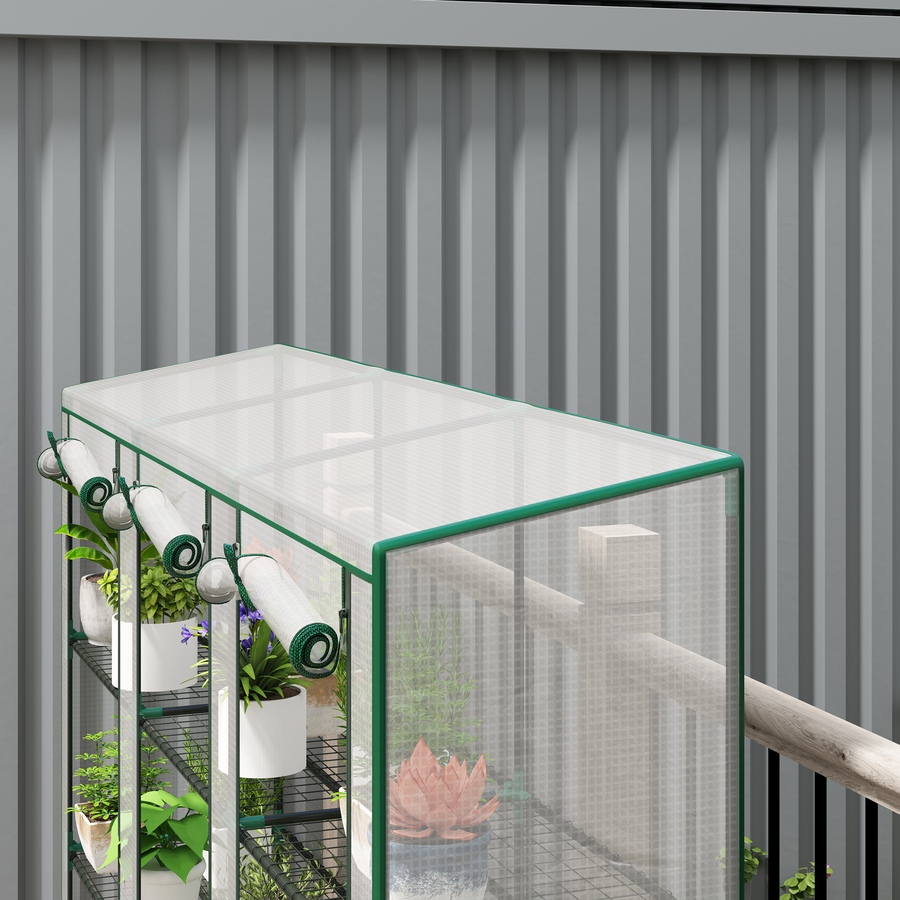 Image 988088_ALTMORE8.jpg, Product 988-088 / Price $84.99, Outsunny Lean-to Mini Greenhouse w/ 3 Tier Shelves, 3 Roll-Up Doors, White from Outsunny on TSC.ca's Home & Garden department