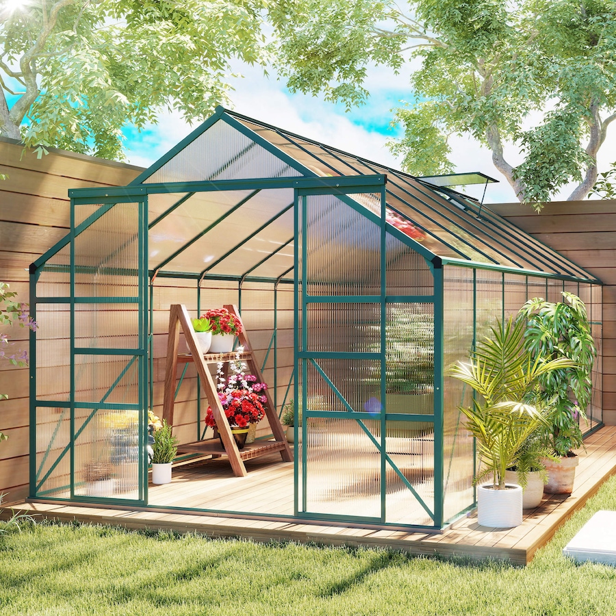 Image 988092_ALTMORE1.jpg, Product 988-092 / Price $799.99, Outsunny Polycarbonate Greenhouse Kit with Vent Rain Gutter Door, Green from Outsunny on TSC.ca's Home & Garden department