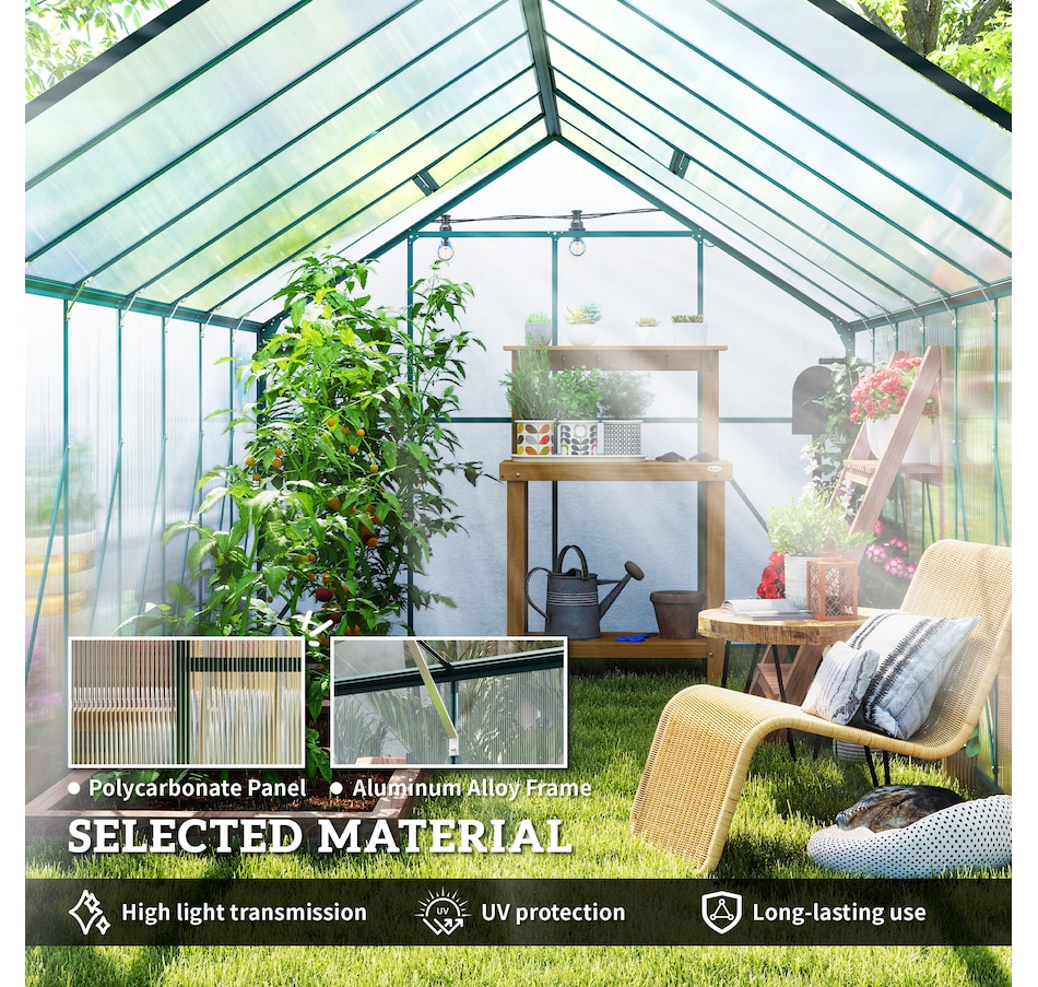 Image 988092_ALTMORE3.jpg, Product 988-092 / Price $873.99, Outsunny Polycarbonate Greenhouse Kit with Vent Rain Gutter Door, Green from Outsunny on TSC.ca's Home & Garden department