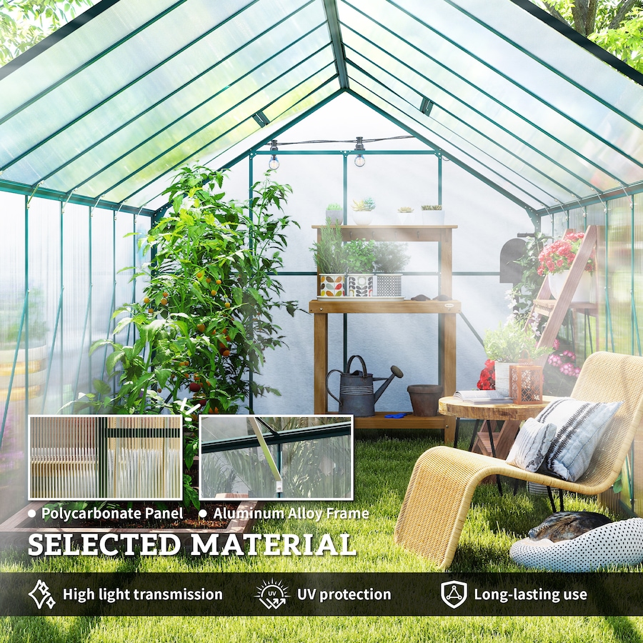 Image 988092_ALTMORE3.jpg, Product 988-092 / Price $799.99, Outsunny Polycarbonate Greenhouse Kit with Vent Rain Gutter Door, Green from Outsunny on TSC.ca's Home & Garden department