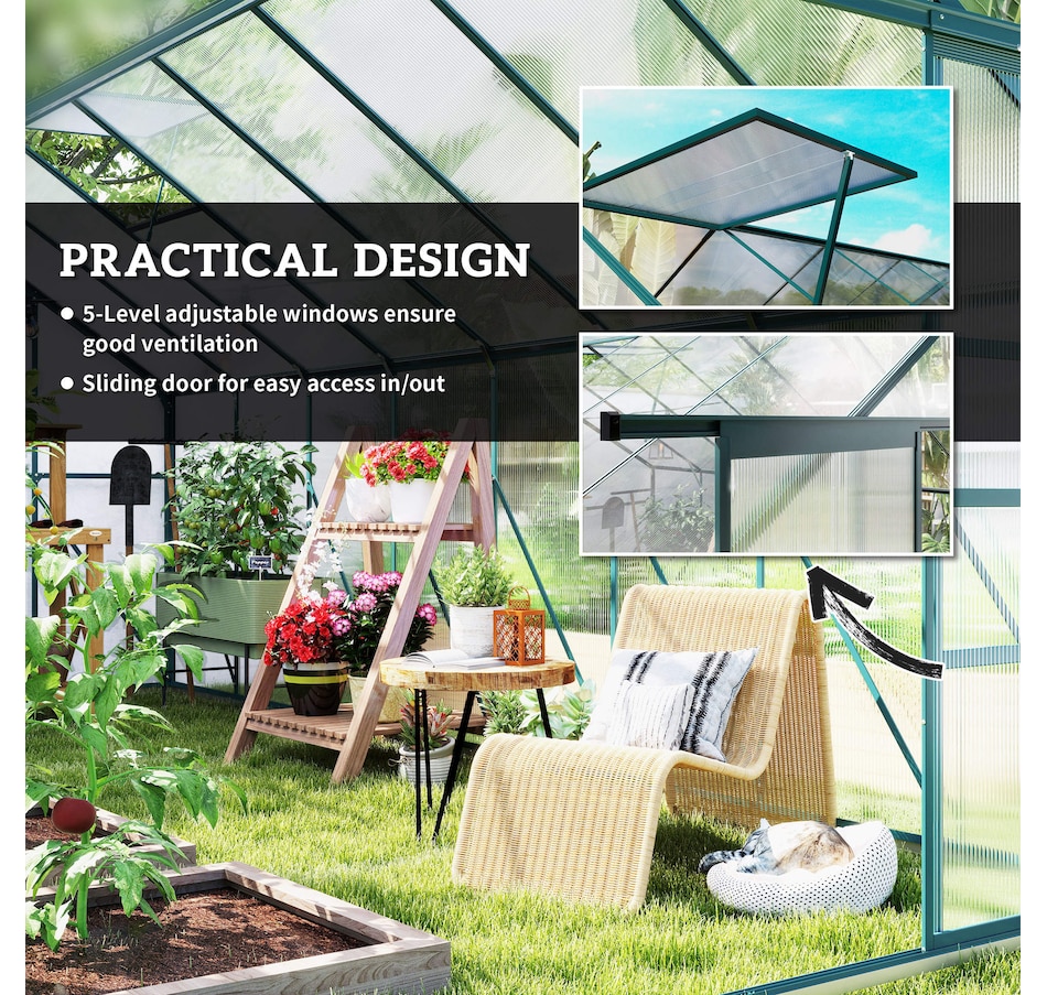 Image 988092_ALTMORE4.jpg, Product 988-092 / Price $873.99, Outsunny Polycarbonate Greenhouse Kit with Vent Rain Gutter Door, Green from Outsunny on TSC.ca's Home & Garden department