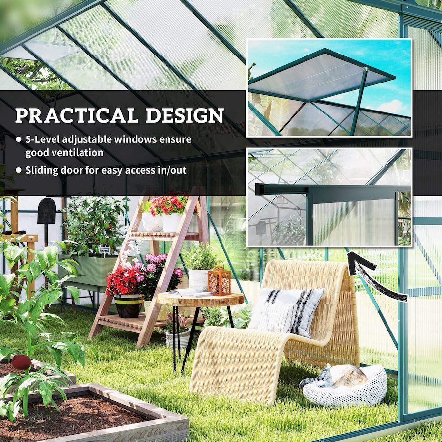 Image 988092_ALTMORE4.jpg, Product 988-092 / Price $799.99, Outsunny Polycarbonate Greenhouse Kit with Vent Rain Gutter Door, Green from Outsunny on TSC.ca's Home & Garden department