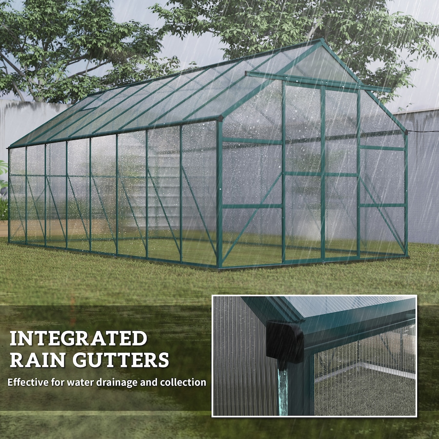 Image 988092_ALTMORE6.jpg, Product 988-092 / Price $799.99, Outsunny Polycarbonate Greenhouse Kit with Vent Rain Gutter Door, Green from Outsunny on TSC.ca's Home & Garden department