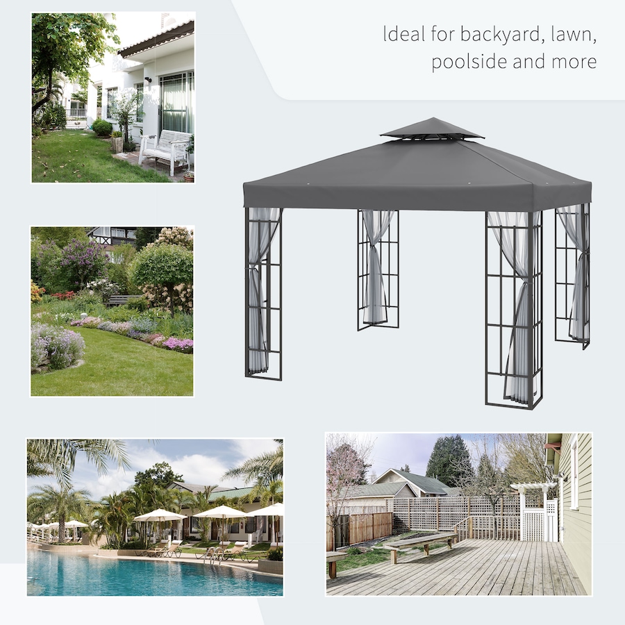 Image 988103_ALTMORE6.jpg, Product 988-103 / Price $329.99, Outsunny 10'x10' Garden Gazebo Outdoor Sunshade Portable w/ Screen, Grey from Outsunny on TSC.ca's Home & Garden department