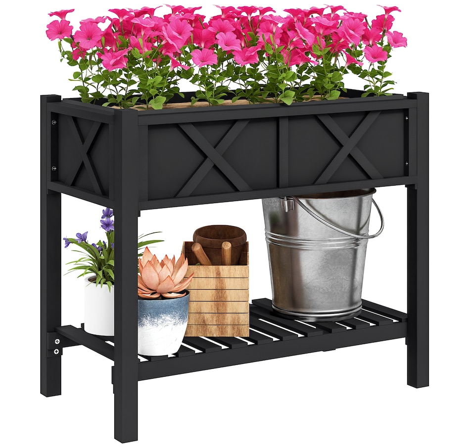 Image 988112.jpg, Product 988-112 / Price $109.99, Outsunny Wooden Raised Planter Box, Flower Bed, 34" x 18" x 30", Black from Outsunny on TSC.ca's Home & Garden department