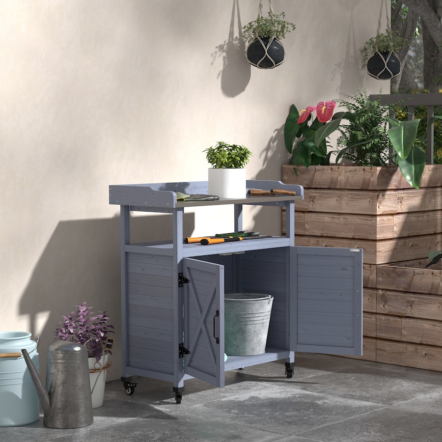 Image 988116_ALTMORE1.jpg, Product 988-116 / Price $169.99, Outsunny Outdoor Potting Bench with Storage, Wheels, Grey from Outsunny on TSC.ca's Home & Garden department