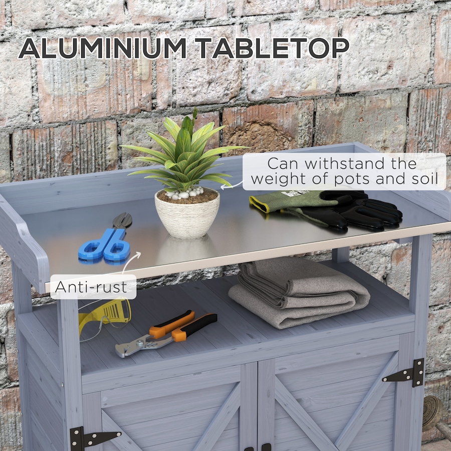 Image 988116_ALTMORE3.jpg, Product 988-116 / Price $169.99, Outsunny Outdoor Potting Bench with Storage, Wheels, Grey from Outsunny on TSC.ca's Home & Garden department