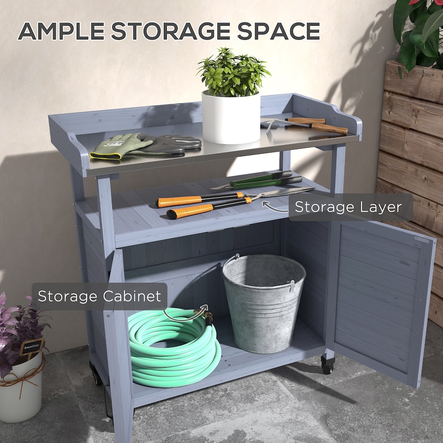 Image 988116_ALTMORE5.jpg, Product 988-116 / Price $169.99, Outsunny Outdoor Potting Bench with Storage, Wheels, Grey from Outsunny on TSC.ca's Home & Garden department