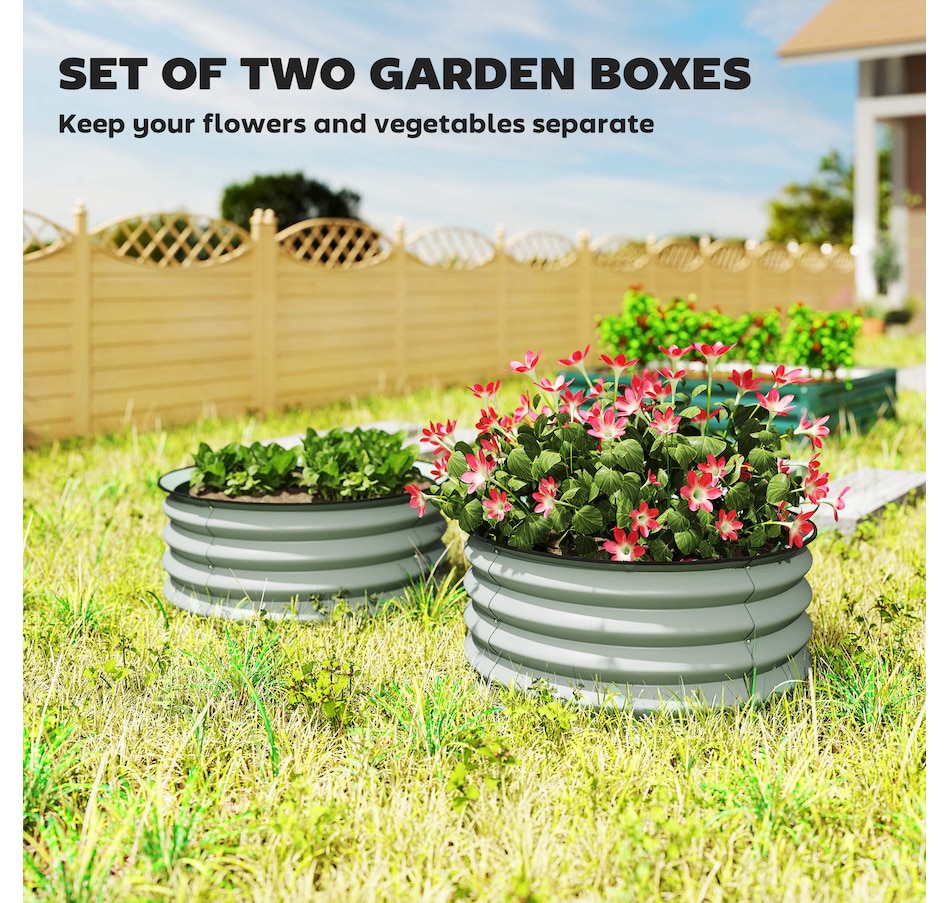 Image 988129_ALTMORE3.jpg, Product 988-129 / Price $74.99, Outsunny Steel Raised Beds for Garden Set of 2 for Growing Flowers, Green from Outsunny on TSC.ca's Home & Garden department