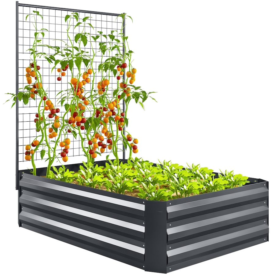 Image 988134.jpg, Product 988-134 / Price $69.99, Outsunny Galvanized Raised Garden Bed with Trellis, Open Bottom, Dark Grey from Outsunny on TSC.ca's Home & Garden department