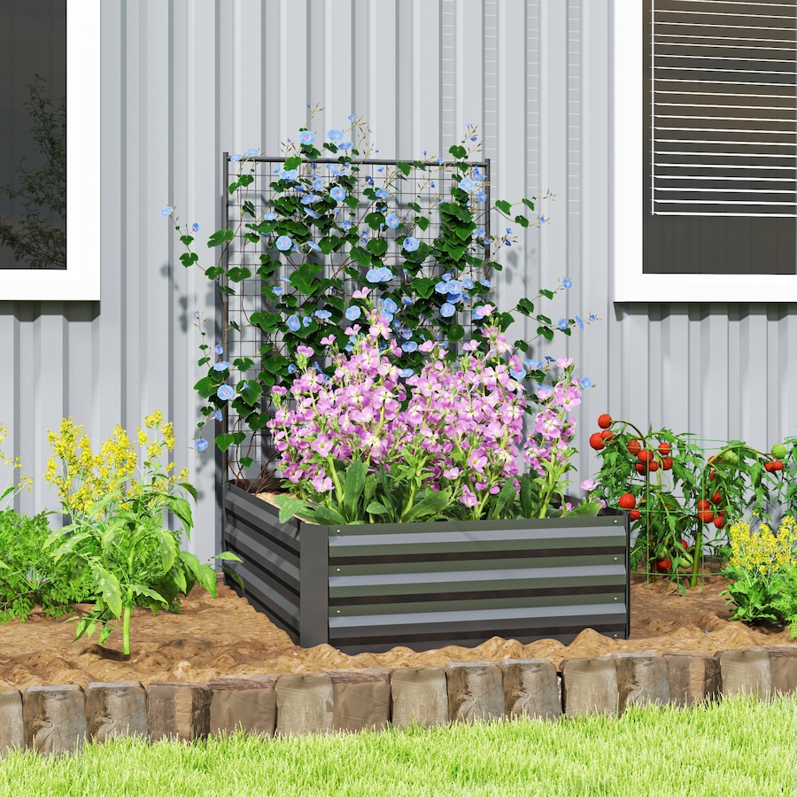 Image 988134_ALTMORE1.jpg, Product 988-134 / Price $69.99, Outsunny Galvanized Raised Garden Bed with Trellis, Open Bottom, Dark Grey from Outsunny on TSC.ca's Home & Garden department