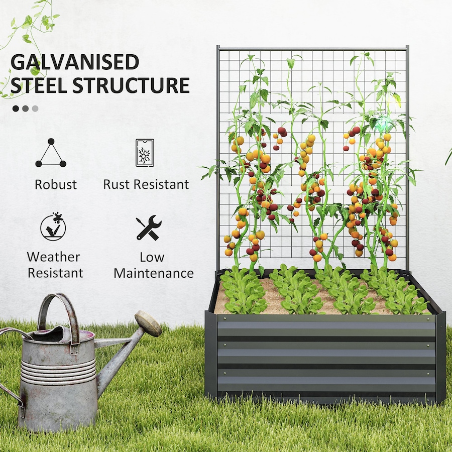 Image 988134_ALTMORE4.jpg, Product 988-134 / Price $69.99, Outsunny Galvanized Raised Garden Bed with Trellis, Open Bottom, Dark Grey from Outsunny on TSC.ca's Home & Garden department