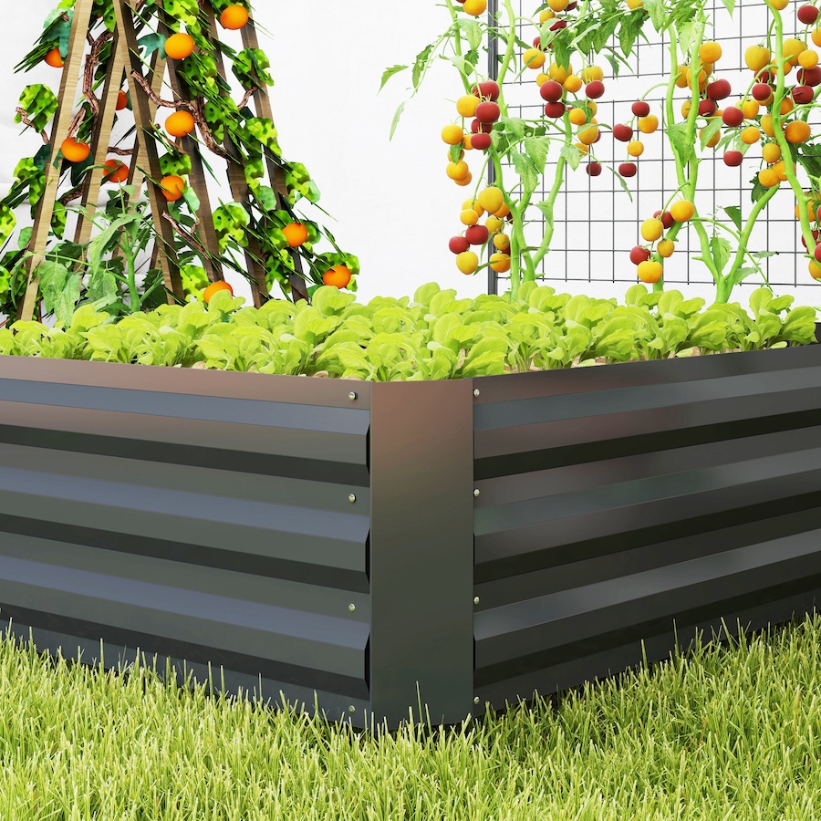 Image 988134_ALTMORE8.jpg, Product 988-134 / Price $69.99, Outsunny Galvanized Raised Garden Bed with Trellis, Open Bottom, Dark Grey from Outsunny on TSC.ca's Home & Garden department