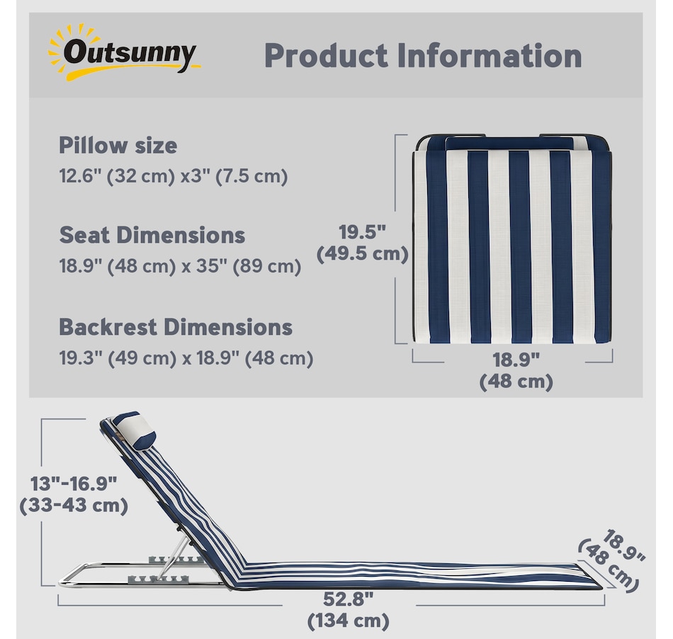 Image 988135_ALTMORE11.jpg, Product 988-135 / Price $54.99, Outsunny 2 Pcs Folding Beach Lounge Chair w/ Pillow, Blue from Outsunny on TSC.ca's Health & Fitness department