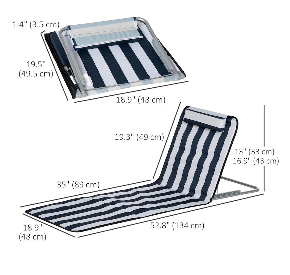 Image 988135_ALTMORE2.jpg, Product 988-135 / Price $59.99, Outsunny 2 Pcs Folding Beach Lounge Chair w/ Pillow, Blue from Outsunny on TSC.ca's Health & Fitness department