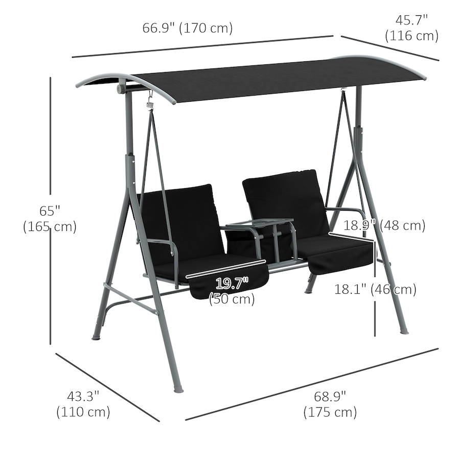 Image 988147_ALTMORE2.jpg, Product 988-147 / Price $219.99, Outsunny 2-Seat Patio Swing Chair with Adjustable Canopy, Centre Table from Outsunny on TSC.ca's Home & Garden department