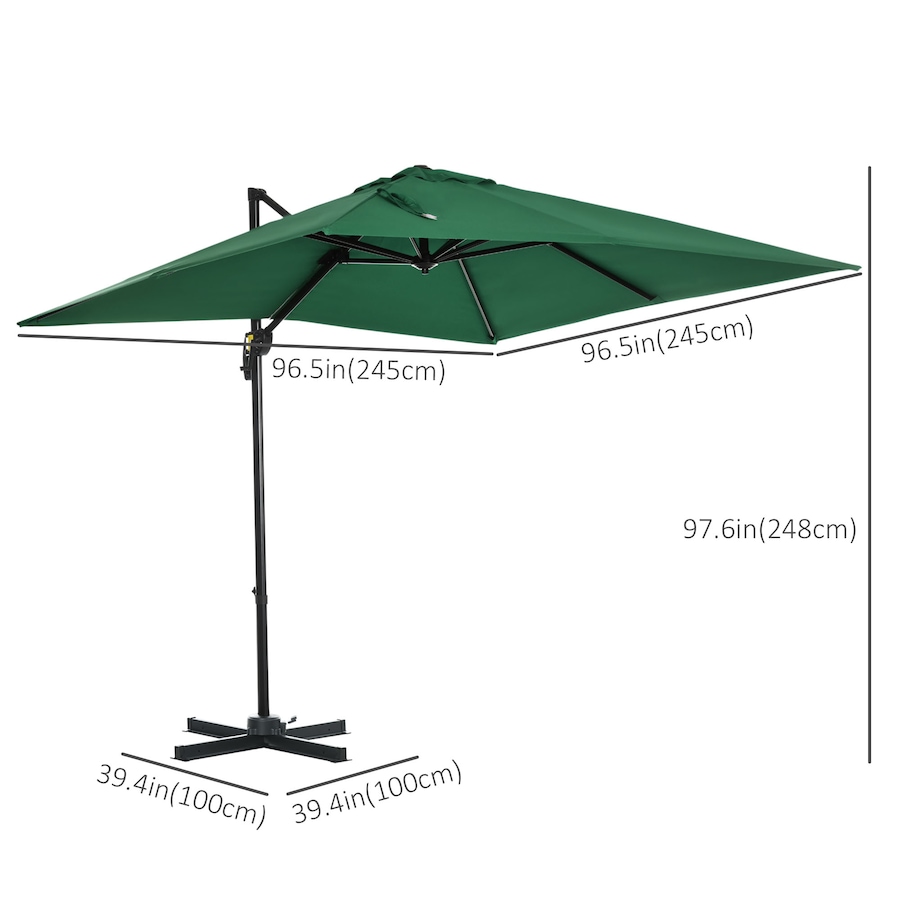 Image 988150_ALTMORE2.jpg, Product 988-150 / Price $169.99, Outsunny 8'x8' Square Patio Hanging Offset Umbrella w/ Cross Base Green from Outsunny on TSC.ca's Home & Garden department
