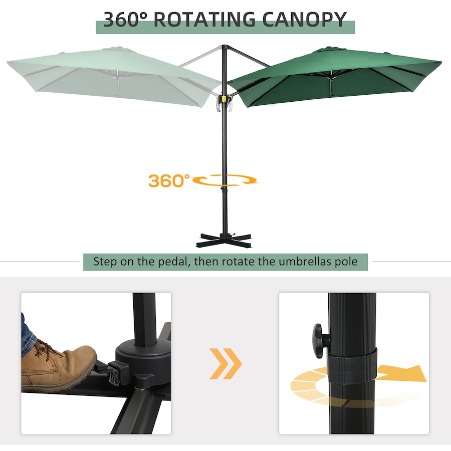 Image 988150_ALTMORE3.jpg, Product 988-150 / Price $169.99, Outsunny 8'x8' Square Patio Hanging Offset Umbrella w/ Cross Base Green from Outsunny on TSC.ca's Home & Garden department