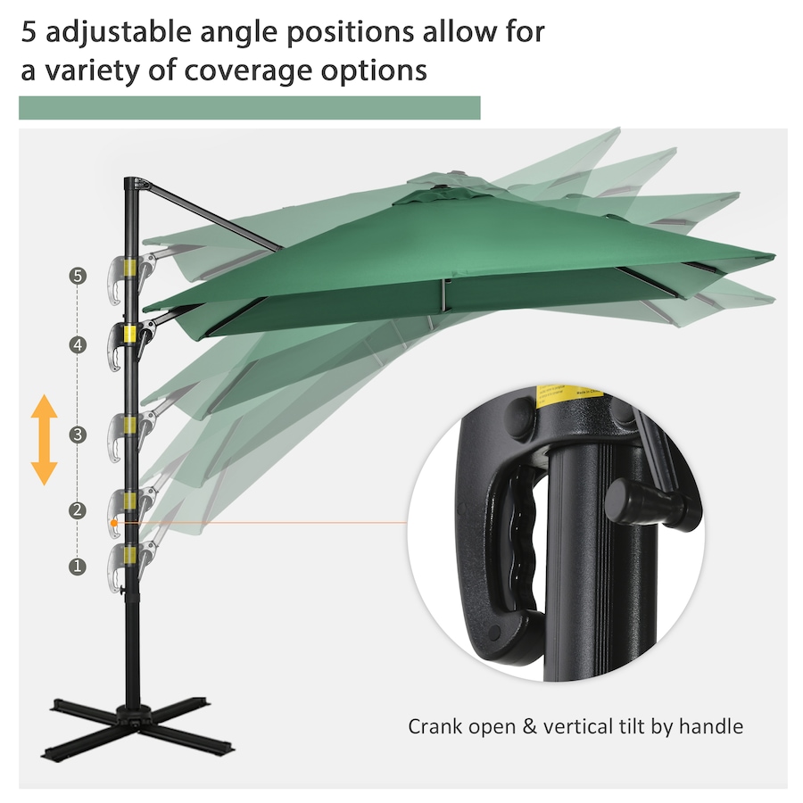 Image 988150_ALTMORE4.jpg, Product 988-150 / Price $169.99, Outsunny 8'x8' Square Patio Hanging Offset Umbrella w/ Cross Base Green from Outsunny on TSC.ca's Home & Garden department