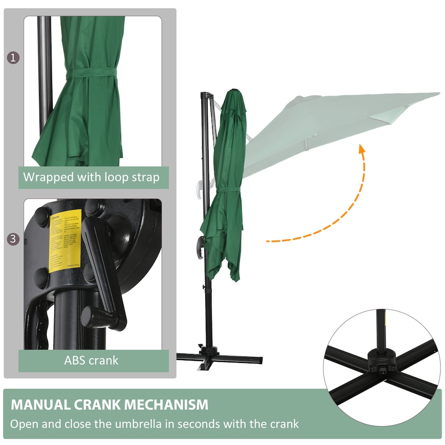 Image 988150_ALTMORE5.jpg, Product 988-150 / Price $169.99, Outsunny 8'x8' Square Patio Hanging Offset Umbrella w/ Cross Base Green from Outsunny on TSC.ca's Home & Garden department