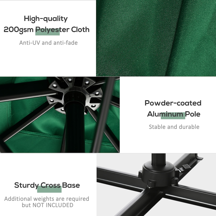 Image 988150_ALTMORE6.jpg, Product 988-150 / Price $169.99, Outsunny 8'x8' Square Patio Hanging Offset Umbrella w/ Cross Base Green from Outsunny on TSC.ca's Home & Garden department