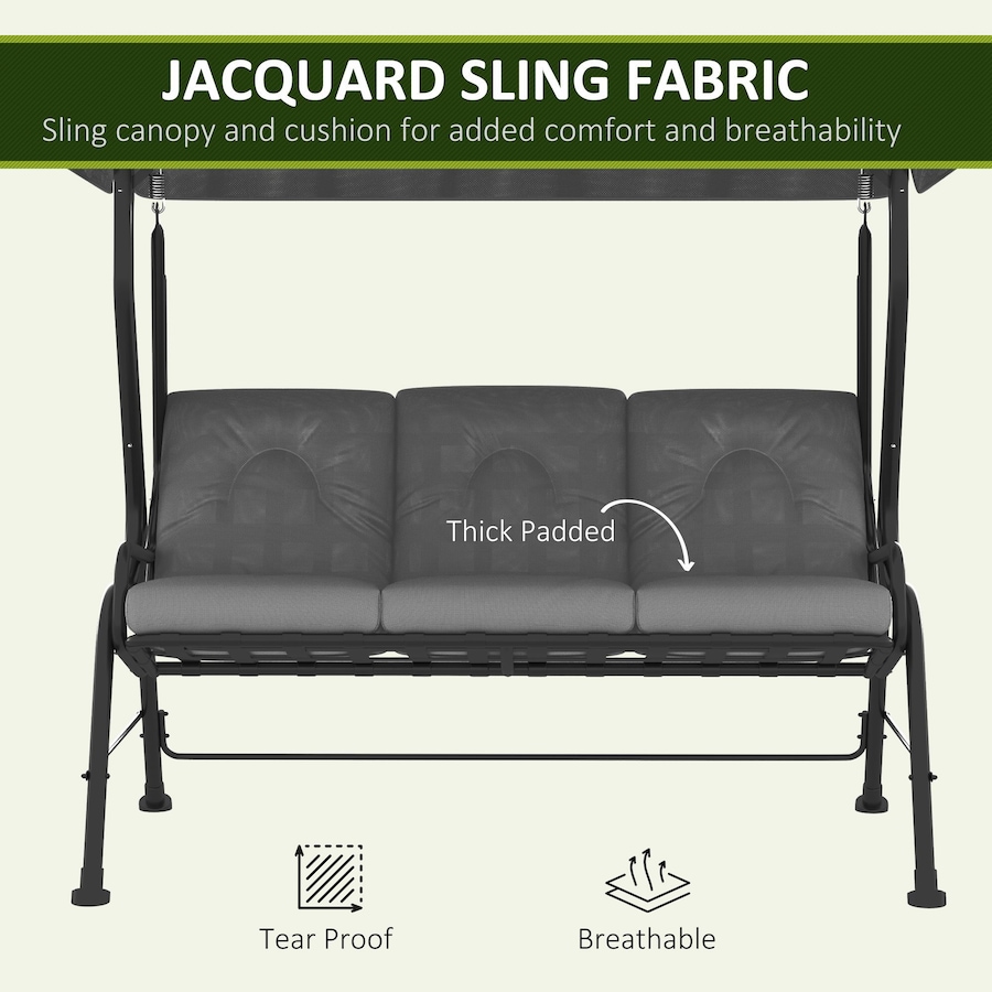 Image 988167_ALTMORE4.jpg, Product 988-167 / Price $459.99, Outsunny Outdoor 3-person Metal Porch Swing Chair with Canopy Light Grey from Outsunny on TSC.ca's Home & Garden department