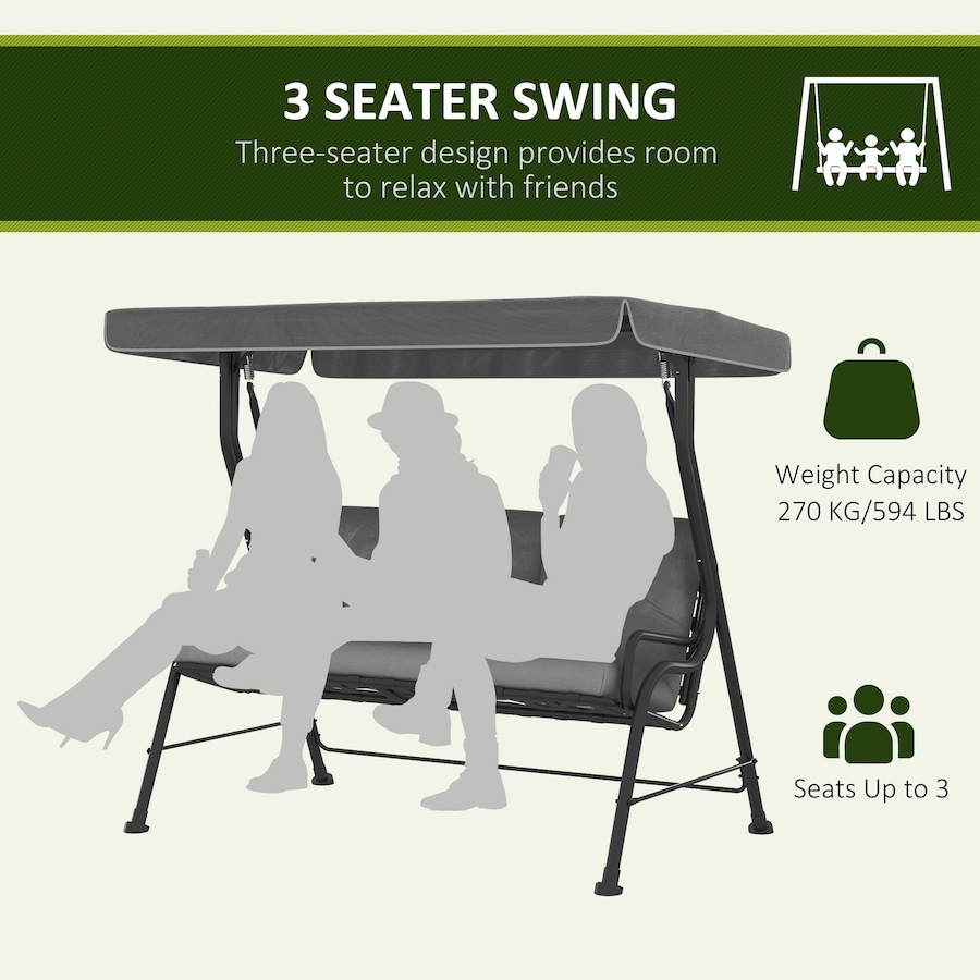 Image 988167_ALTMORE5.jpg, Product 988-167 / Price $459.99, Outsunny Outdoor 3-person Metal Porch Swing Chair with Canopy Light Grey from Outsunny on TSC.ca's Home & Garden department