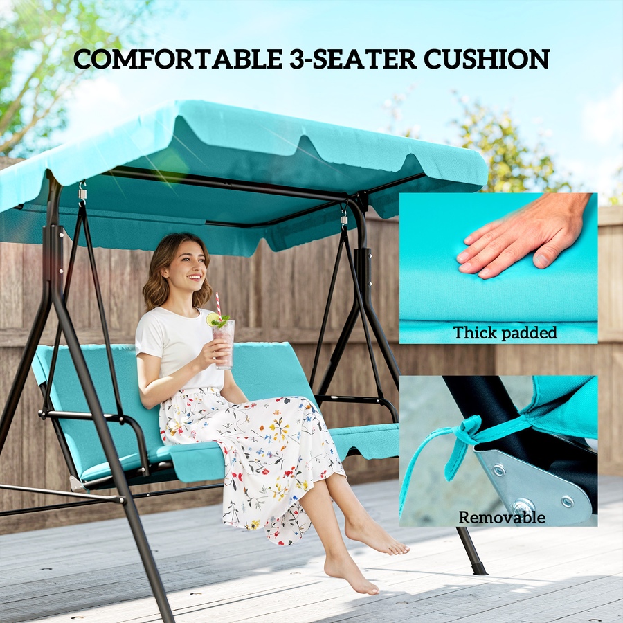 Image 988168_ALTMORE6.jpg, Product 988-168 / Price $158.99, Outsunny 3-Seat Patio Swing Chair with Adjustable Canopy Teal from Outsunny on TSC.ca's Home & Garden department