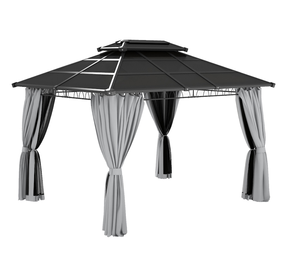 Image 988185.jpg, Product 988-185 / Price $799.99, Outsunny 10' x 12' Double Roof Hardtop Gazebo with Nettings Curtains Grey from Outsunny on TSC.ca's Home & Garden department