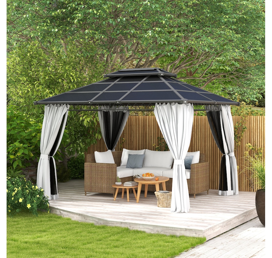 Image 988185_ALTMORE1.jpg, Product 988-185 / Price $799.99, Outsunny 10' x 12' Double Roof Hardtop Gazebo with Nettings Curtains Grey from Outsunny on TSC.ca's Home & Garden department