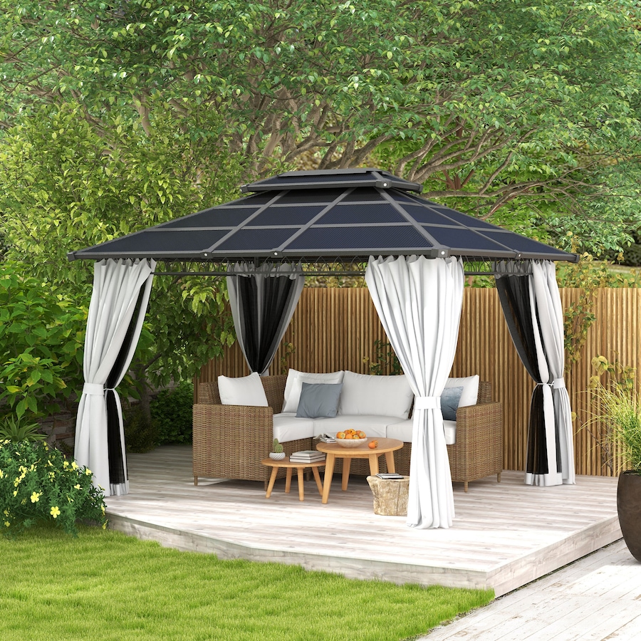 Image 988185_ALTMORE1.jpg, Product 988-185 / Price $849.99, Outsunny 10' x 12' Double Roof Hardtop Gazebo with Nettings Curtains Grey from Outsunny on TSC.ca's Home & Garden department