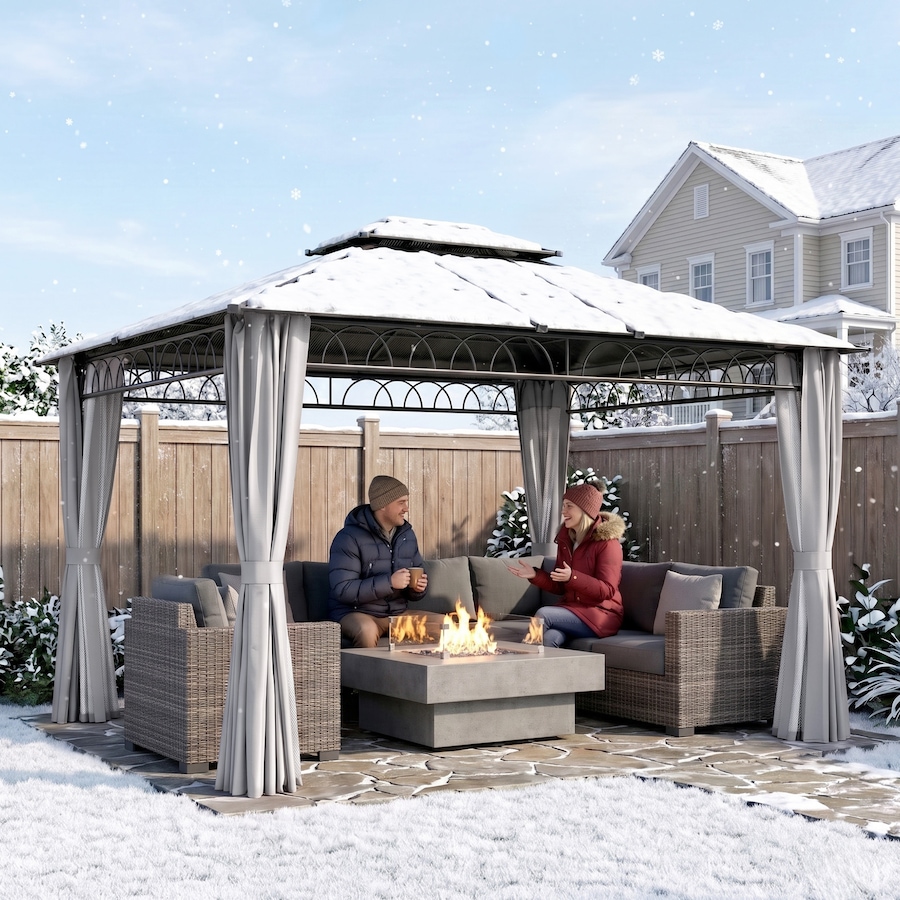 Image 988185_ALTMORE10.jpg, Product 988-185 / Price $849.99, Outsunny 10' x 12' Double Roof Hardtop Gazebo with Nettings Curtains Grey from Outsunny on TSC.ca's Home & Garden department