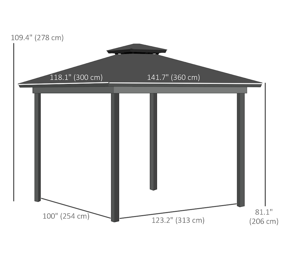 Image 988185_ALTMORE2.jpg, Product 988-185 / Price $799.99, Outsunny 10' x 12' Double Roof Hardtop Gazebo with Nettings Curtains Grey from Outsunny on TSC.ca's Home & Garden department