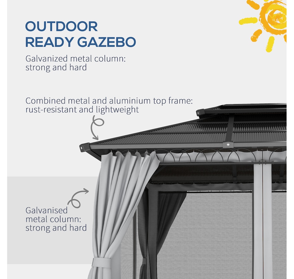 Image 988185_ALTMORE5.jpg, Product 988-185 / Price $799.99, Outsunny 10' x 12' Double Roof Hardtop Gazebo with Nettings Curtains Grey from Outsunny on TSC.ca's Home & Garden department